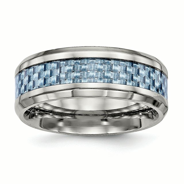 Bague en Fibre de Carbone Bleu Poli Titane Taille 8.5