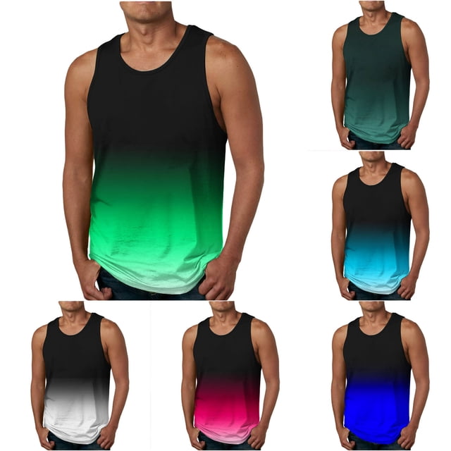 BADHUB Men's Tank Tops Summer Clearance Gradient Crew Neck Sleeveless Workout Shirts Army Green M