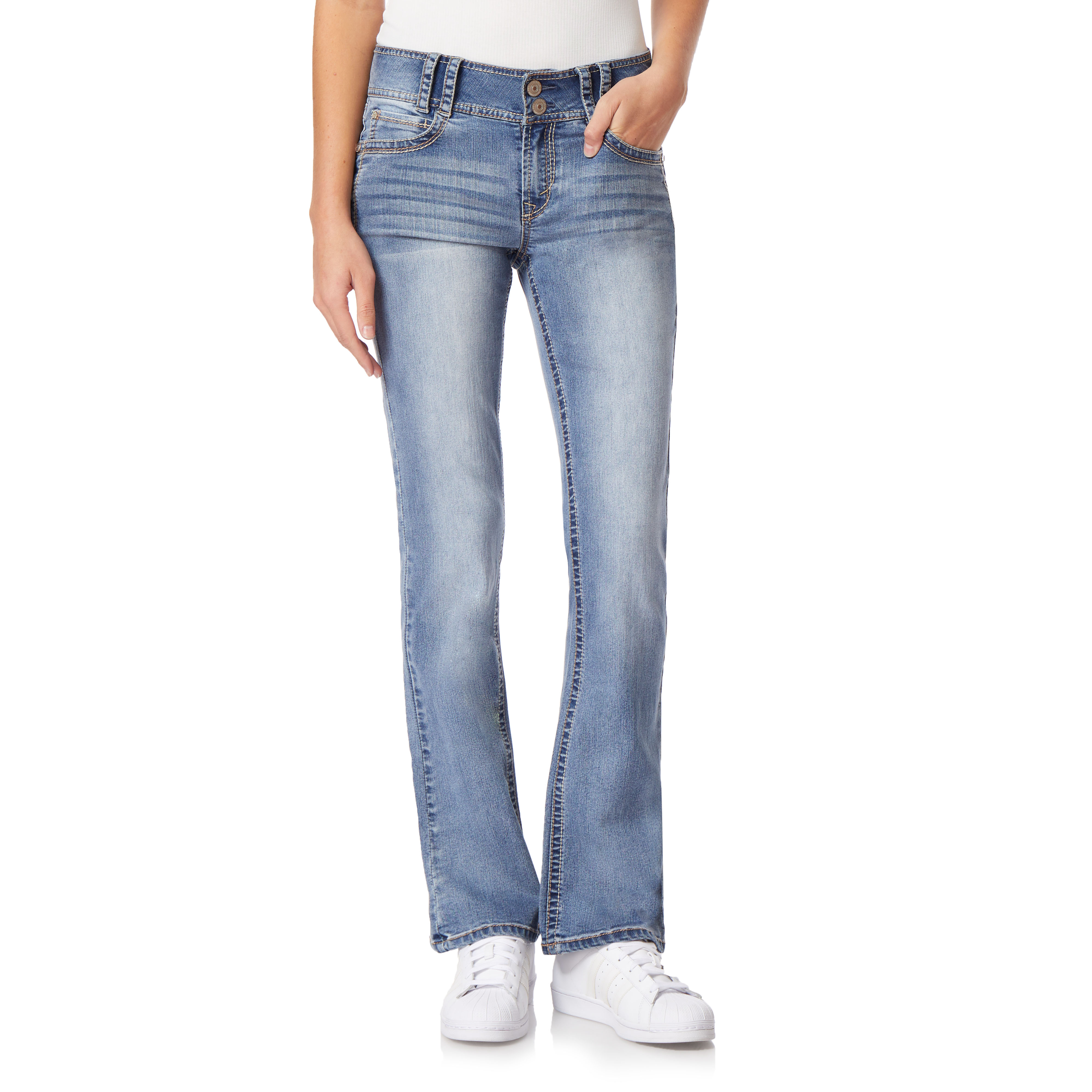 WallFlower Women's Luscious Curvy Bootcut Mid-Rise Insta Stretch Juniors Jeans (Standard and Plus)