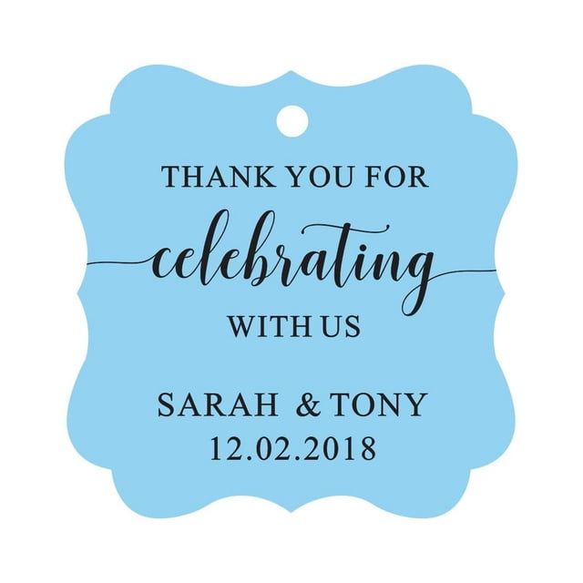 Darling Souvenir Fancy Frame Custom Paper Tags Thank You For Celebrating With Us Wedding Favor Gift Hang Tags-Baby Blue-50 Tags