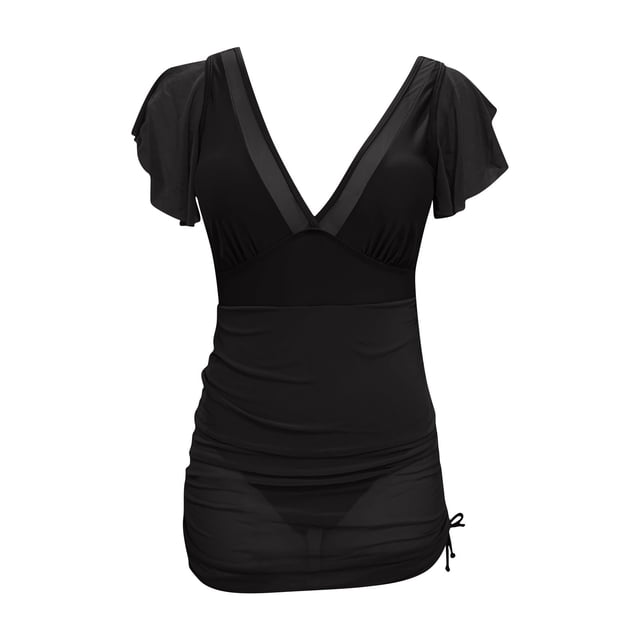 Ounisa Womens One Piece Swimsuit Tummy Control Swim Dress Ruffle Slimming Mesh Skirt Wraps Bathing Suit