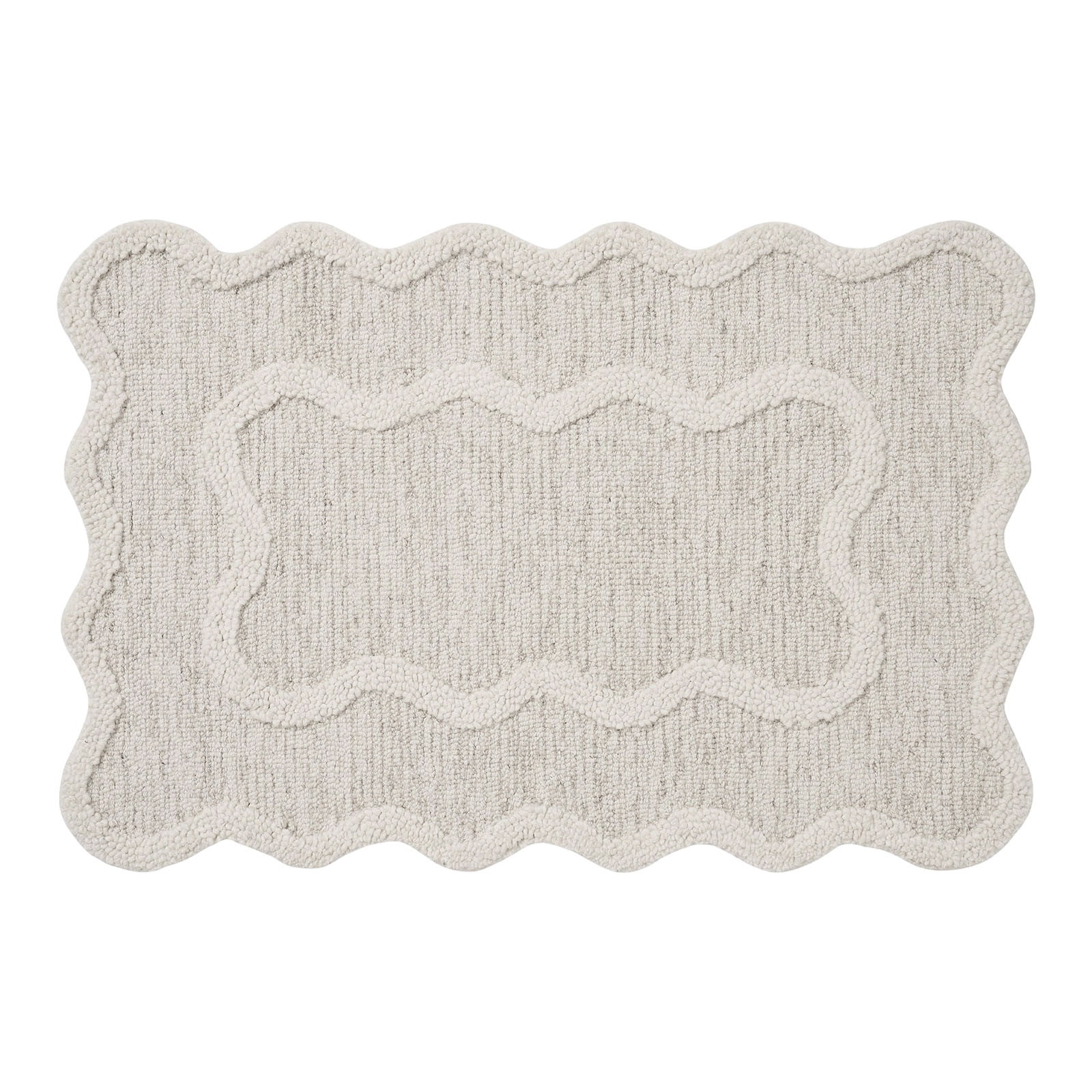 JMYHOAM Soft Bath Mat 40x60cm Absorbent Bathroom Rug with Scalloped Cream Beige Washable Shower Rug for Tub Shower and Bathroom Floor