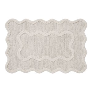 JMYHOAM Soft Bath Mat 40x60cm Absorbent Bathroom Rug with Scalloped Cream Beige Washable Shower Rug for Tub Shower and Bathroom Floor