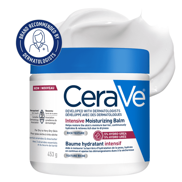 CeraVe baume hydratant intensif à 5 % d'hydro-urée, soin hydratant 72 heures pour les peaux très sèches, qui démangent et qui pèlent. Convient à tous les types de peau.
