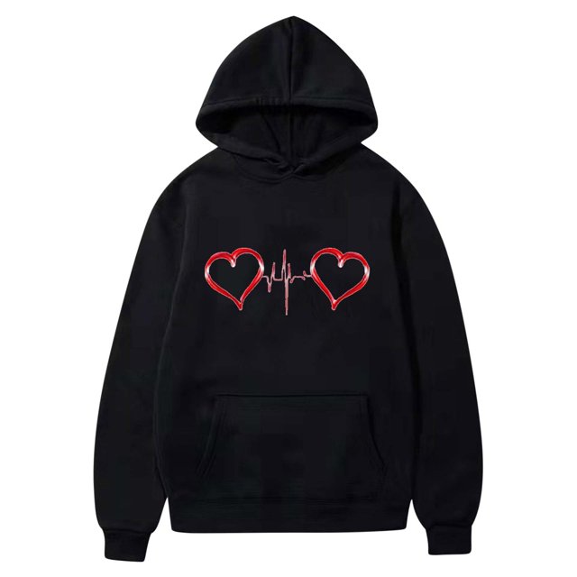Birdeem Mode Saint-Valentin Couple Imprimé à Capuche Mode Polaire Poche Chandail Manteau