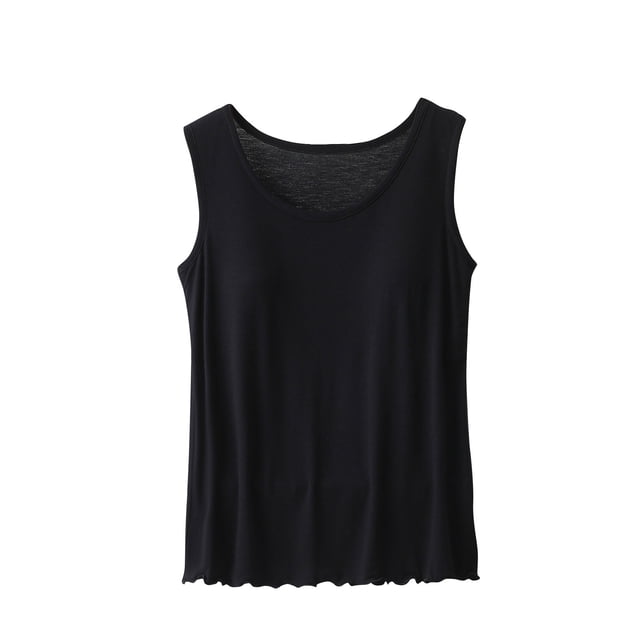 FAIWAD Débardeur d'Été pour Femmes Pyjama Sans Manches Vêtement de Nuit Col Rond Confortable Basique avec Coussinet de Poitrine