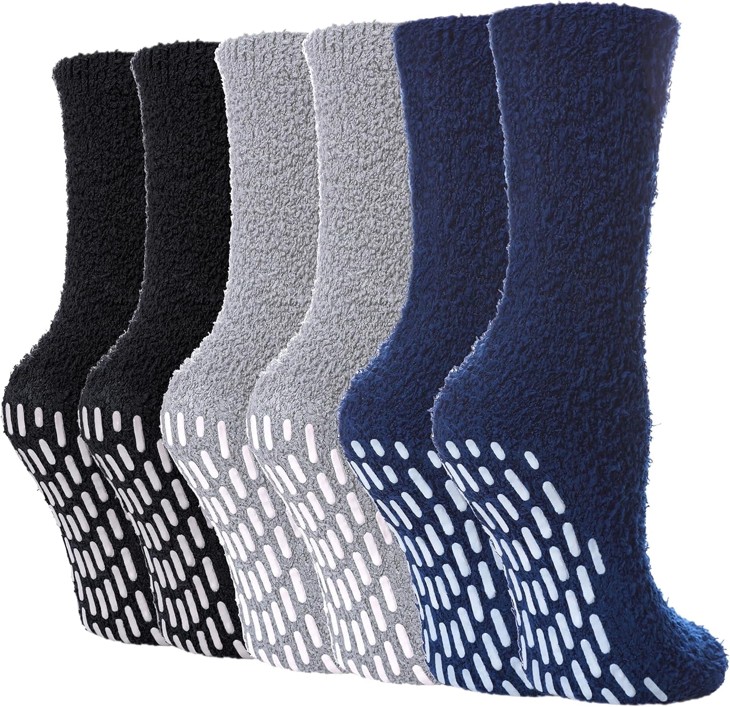 6Pairs Non Slip Socks for Women Winter Warm Cozy Fuzzy Slipper Socks Soft Fluffy Hospital Socks with Grips