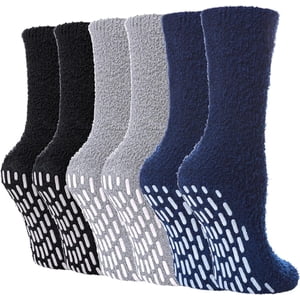 6Pairs Non Slip Socks for Women Winter Warm Cozy Fuzzy Slipper Socks Soft Fluffy Hospital Socks with Grips
