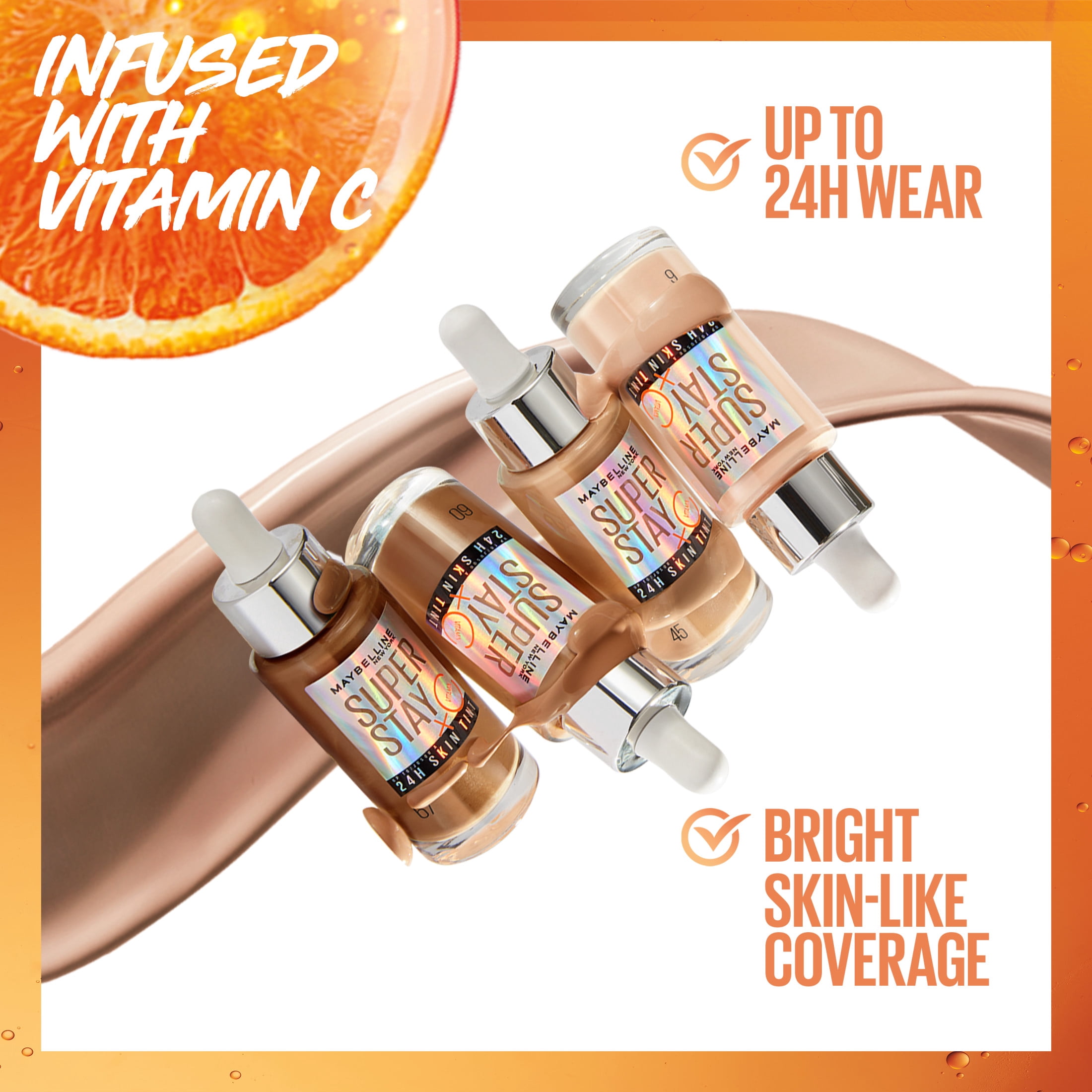 Maybelline New York Super Stay up To 24H Skin Tint Foundation, Skin-like coverage, with Vitamin C*,, 322 ,30 ml
