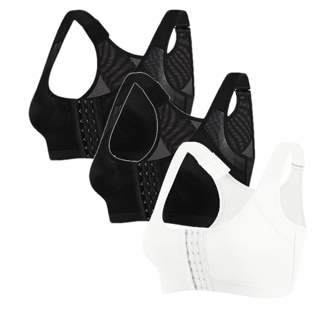 Yuyuzo 3PC Plus Size Front Closures Bras for Women Back Support Full Coverage Bras Wireless Push up Everyday Bras