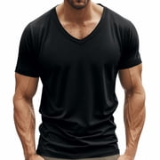 Chbgutlmr T Chemises V Col à manches courtes Tees musculaires Été Casual Loose Solid Couleur Tops de base pour homme