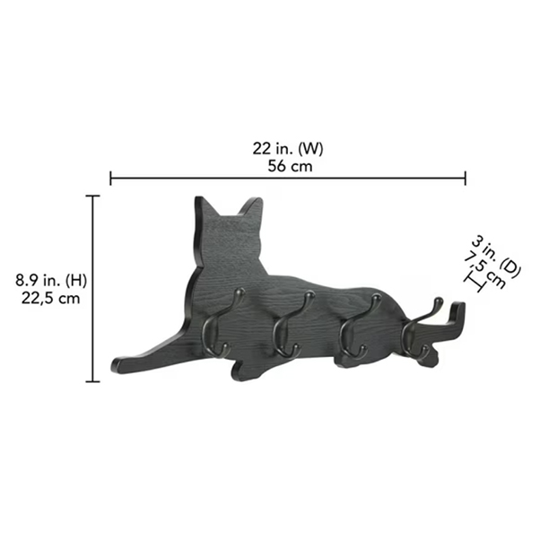 Crochet mural pour animaux chat bois noir sans marque