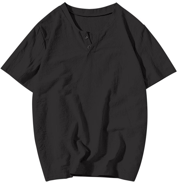 Plebaso T-Shirts pour Hommes en Coton et Lin à Col Rond, à Boutons, T-Shirts Décontractés, Unis, à Manches Courtes, Légers, Hauts de Plage