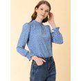 thumbnail image 2 of INSPIRE CHIC Blouse Imprimée à Col Montant Volanté à Smocks à Manches Longues pour Femme P Bleu Gris-Cœur, 2 of 6