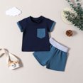 thumbnail image 2 of Plebaso Baby Girls Boys Solid Color Patchwork Short-sleeved Round Neck Tops Shorts Two-Piece Set Kids Summer Clothes, 2 of 7