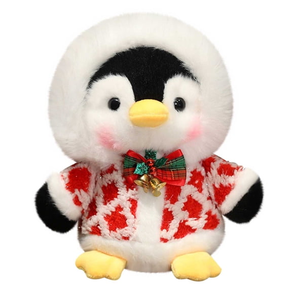 Soft Stuffed Penguin Doll 8.6 Inches Red Christmas Plush Toy for Girls Kids Holiday Item