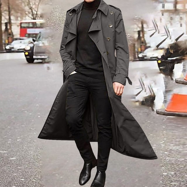TIMIFIS Mens Overcoat Winter Full Length Trench Coat Warm Long Jacket Formal Outerwear-Dark GrayFall