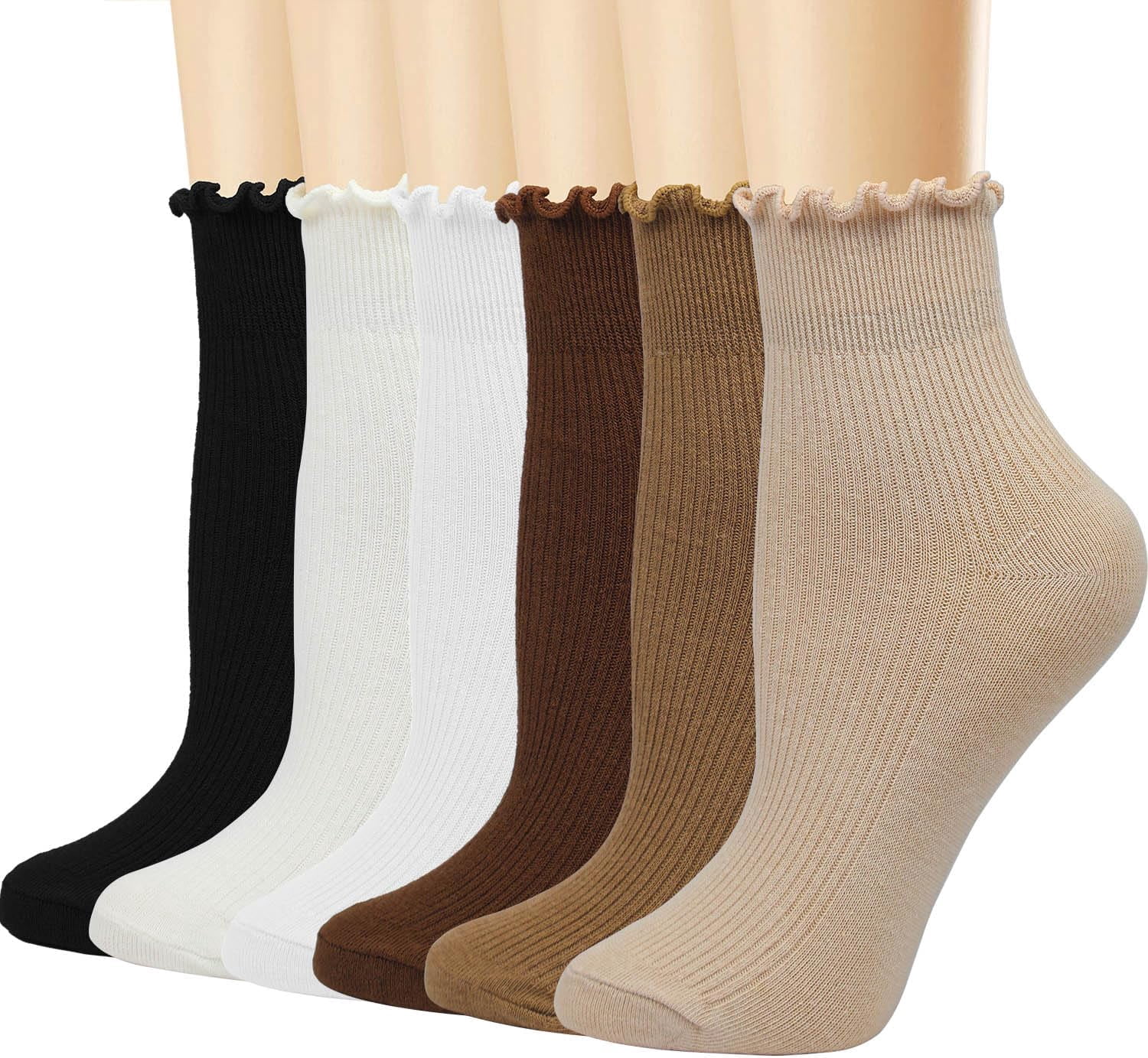Minzimin Womens Ruffle Socks Cute Frilly Ankle Socks Breathable Cotton Warm Soft Casual Crew Socks for Women 6 Pack