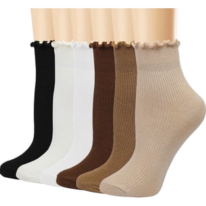 Minzimin Chaussettes à volants pour femmes Chausse à cheville en mousse mignonne Chaussée respirante en coton chaud souple Casual chaussons pour les femmes paquet de 6