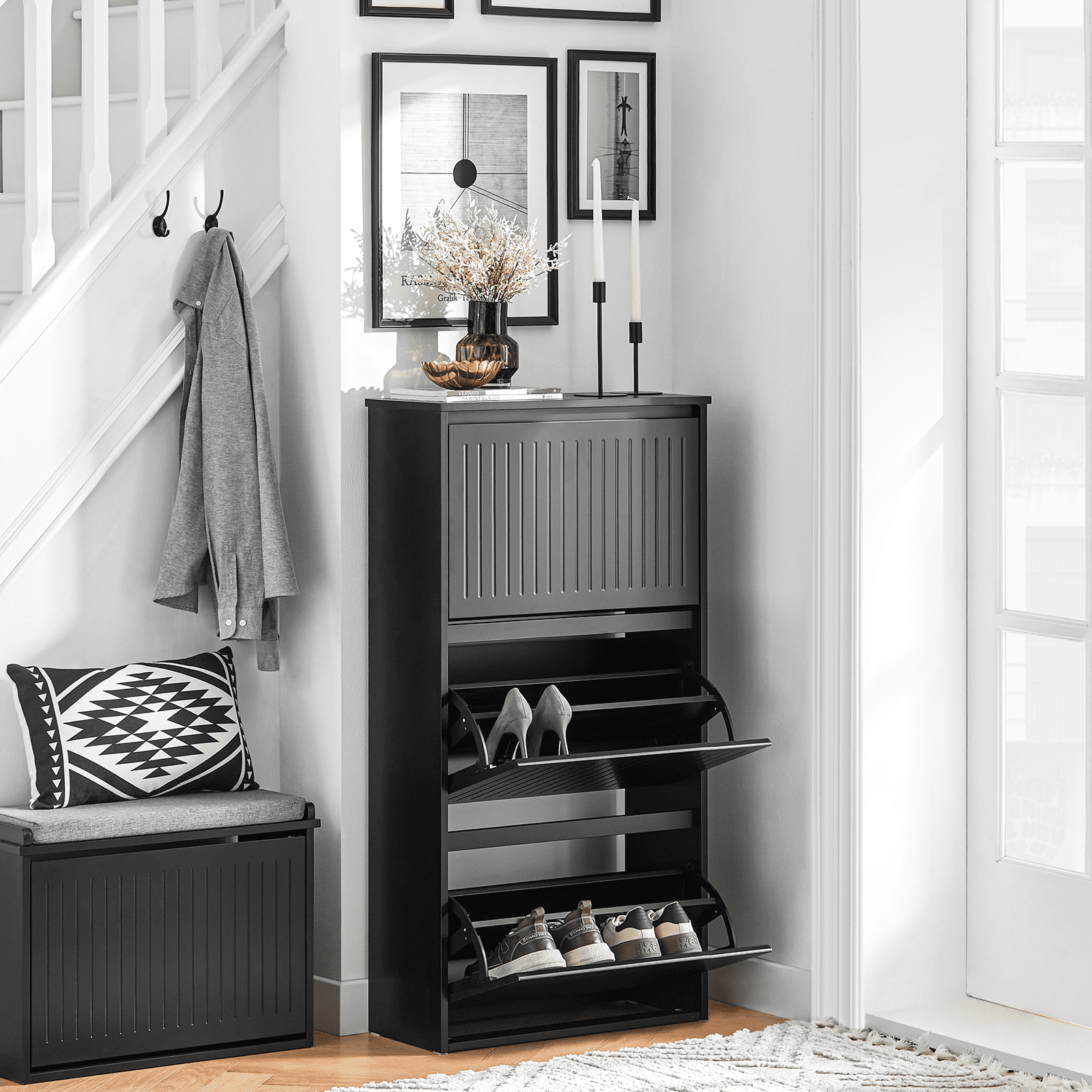 SoBuy Armoire à Chaussures 3 Tiroirs Basculants Rangement Organisateur FSR165-H-SCH