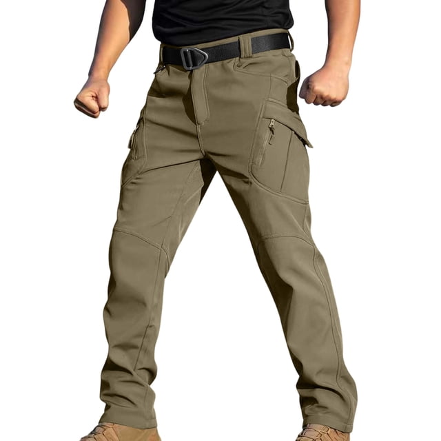 yardsong Pantalon Cargo Tactique de Travail Extérieur pour Homme Résistant à l'Eau Doublé en Molleton Pantalon de Ski Neige Randonnée Multi-Poches Sans Ceinture Vert Armée,m
