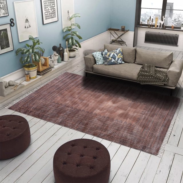 Casavani Indian Handmade Natural Cotton Rug, Brown 2x3 feet