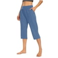thumbnail image 1 of Bocqde Pantalon Capri pour Femmes Grande Taille Uni à Taille Élastique avec Poches, Pantalon Court d'Été Mode Décontractée Extensible, Capris pour Dames, 1 of 6