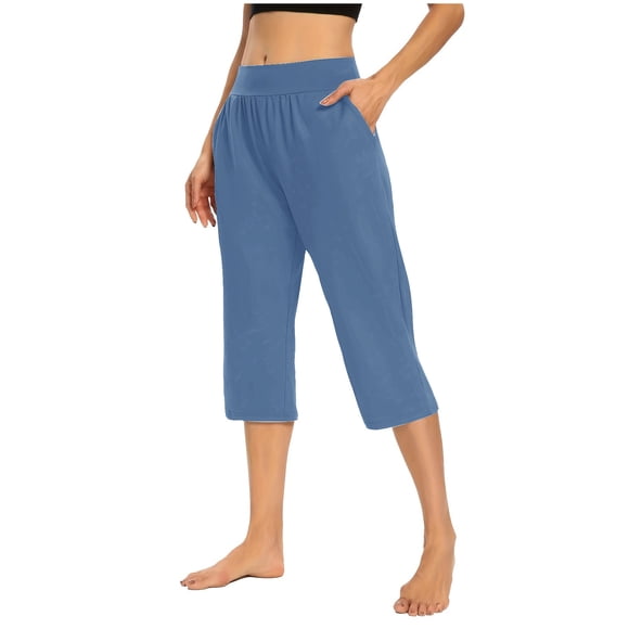 Bocqde Women's Plus Size Capri Pants Solid Elastic Waist Pocket Cropped Pants Summer Fashion Casual Stretchy Pants,Ladies Capris