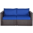thumbnail image 3 of Costway 2PCS Patio Rattan Corner Sofa Sectional Furniture Navy Cushion, 3 of 9
