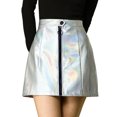 thumbnail image 2 of Unique Bargains Jupe Courte Mini Holographique Taille Haute à Fermeture Éclair Métallique devant pour Femme, 2 of 7