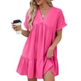 thumbnail image 2 of Fshaion Robe d'Été pour Femmes 2024 Grande Taille Col en V Couleur Unie Manches Courtes Plissée Coupe Ample Robe Liquidation à Moins de 10!, 2 of 9