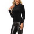 thumbnail image 4 of INSPIRE CHIC Women's Ruffle Neck Blouse Puff Long Sleeve Metallic Dots Velvet Top S Black, 4 of 6
