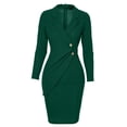 thumbnail image 4 of CEHVOM Robe Formelle Décontractée pour Femmes, Unie, Col Rabattu, Manches Longues, Boutons, Travail, 4 of 6