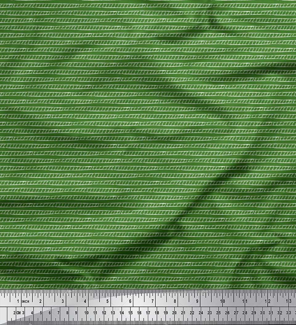 Soimoi Green Georgette Viscose Fabric Stripe Hand Drawn Fabric Prints By Yard 42 Inch Wide