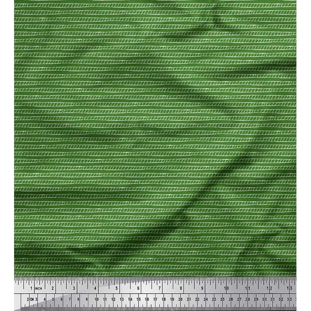 Soimoi Green Georgette Viscose Fabric Stripe Hand Drawn Fabric Prints By Yard 42 Inch Wide