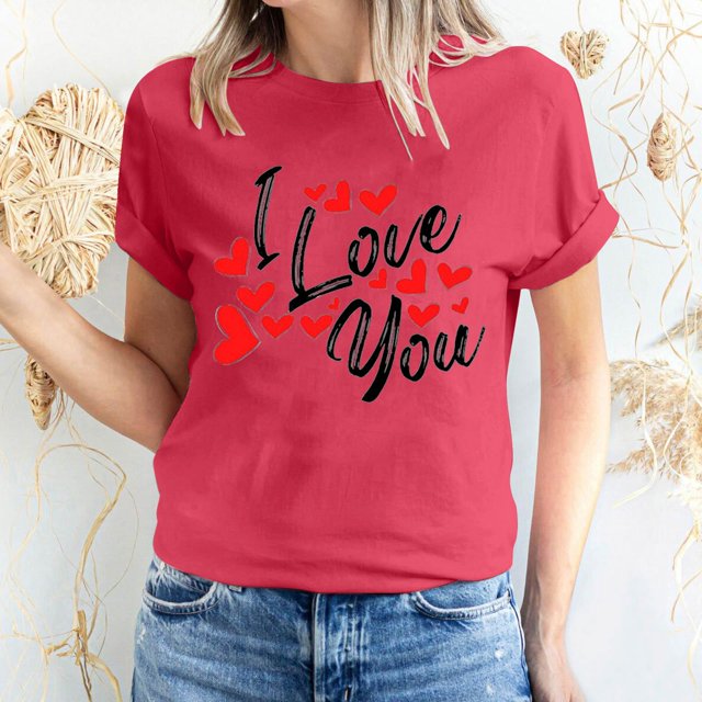 Pisexur T-shirt de la Saint-Valentin pour Femmes, Imprimé Amour, Manches Courtes, Col Rond