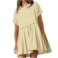 thumbnail image 2 of EQWLJWE Summer Patchwork Mini Dresses for Women 2024,Pleated Ruffle Dresses for Women Crew Neck Short Sleeve Dress ,Solid Ruffle A Line Beach Boho Long Maxi Dress with Pockets, 2 of 9