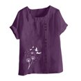 thumbnail image 4 of Économies d'Été! Horkkom Chemises à Manches Courtes pour Femmes Été Grande Taille Chemises en Lin Décontractées Col Rond Imprimé Floral Blouses Amples, 4 of 4