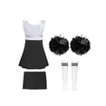 thumbnail image 2 of Oyolan Filles Enfants Ensemble 4 Pcs Costume de Cheerleading avec Shorts Pompons Chaussettes Ensemble Robe de Danse de Lycée Tenue de Cheerleader A Blanc 4, 2 of 5