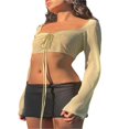 thumbnail image 4 of Women‘s Crop Tops  Long Sleeve Mesh Sheer Solid Color Tie-Up Cardigan, 4 of 7