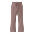 thumbnail image 4 of Wide Leg Pnats for Women Plus Size Casual Solid Color Comfy Mid Rise Pants for Women Fashion Loose Fit Daily Drawstring Linen And Cotton Lightweight Party Vacation Beach Pants with Pocket（Brown,S）, 4 of 4