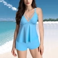 thumbnail image 1 of UPPADA Women's Ruched Tankini Swimsuits V Neck Wrap Tie Back Two Pieces Bathing Suit Adjustable Shoulder Strap Tummy Control Swimwear Swim Top with Bottom Savings Sky Blue,XXXXL, 1 of 8