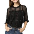 thumbnail image 2 of INSPIRE CHIC Women's 3/4 Sleeves Ruffle Mock Neck Sheer Lace Top, 2 of 6