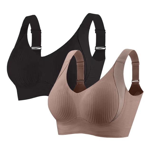 2 Pieces Women Plus Size Push-Up Bras No Underwire T-Shirt Bralettes Ribbed Full Coverage Sports Everyday Bras Multicolor, 38/85BCD