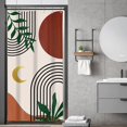 thumbnail image 3 of Bohemian Mid Century Small Stall Shower Curtain Simple Abstract Arch Leaf Moon Green Gold Fabric Chic Modern Decor for RV or Compact Bathrooms Waterproof Polyester with Hooks (36"x72), 3 of 6