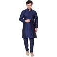 thumbnail image 1 of Maple Clothing Men's Art Silk Kurta Pajama Set Indian Wedding Clothes (Blue, L), 1 of 5