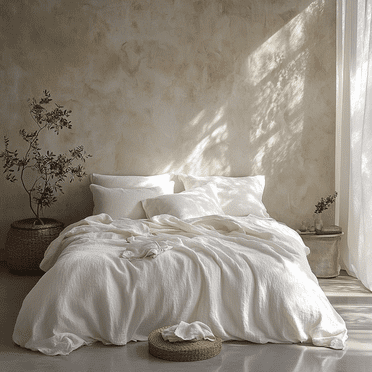 Q VITA Ensemble de Housse de Couette en Mousseline de Coton, Grand Lit, Literie 3 Pcs pour Adultes – Couleur Blanc Cassé, Doux, Respirant, Certifié OEKO-TEX, Lavable à la Machine, Coton Naturel