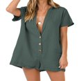 thumbnail image 1 of MesaSe Women Summer Short Sleeve Jumpsuits Shorts V Neck Button-Down Rompers, 1 of 6