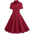 thumbnail image 3 of Gspmoly Robes d'Été, Robe Rétro pour Femmes à Col en V, Manches Courtes, Nœud, Boutons, Ceinture, Ourlet de Jupe Grand, Robe, Robes de Mariage pour Femmes en Liquidation, 3 of 4