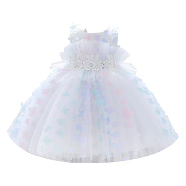 FhsagQ Robes Filles Robes de Noël Taille 7-8 Blanc Robe de Princesse à Fleurs et Paillettes pour Fille Été Sans Manches à Étages Jupe Longue Taille Décoration de Perles Blanc 4-5 Ans